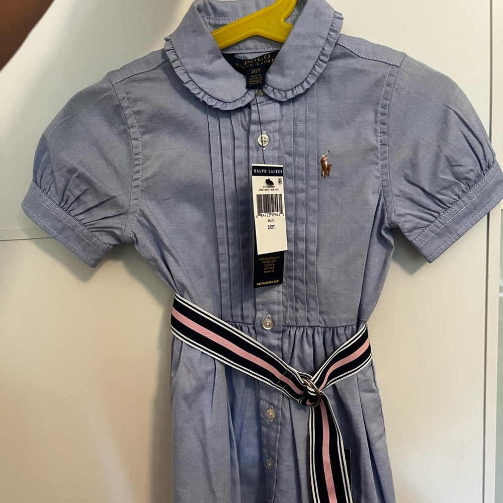 NWT Polo Ralph Lauren blue collared toddler girl’s dress with belt 2T